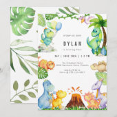 Dinosaur Kids Birthday Party Invitation Kaart (Voorkant / Achterkant)