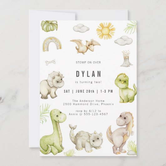 Dinosaur Kids Birthday Party Invitation Kaart (Voorkant)