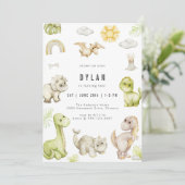 Dinosaur Kids Birthday Party Invitation Kaart (Staand voorkant)