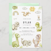 Dinosaur Kids Birthday Party Invitation Kaart (Voorkant / Achterkant)