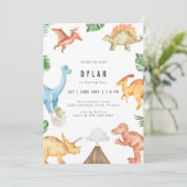 Dinosaur Kids Birthday Party Invitation Kaart (Staand voorkant)