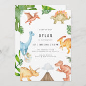 Dinosaur Kids Birthday Party Invitation Kaart (Voorkant / Achterkant)