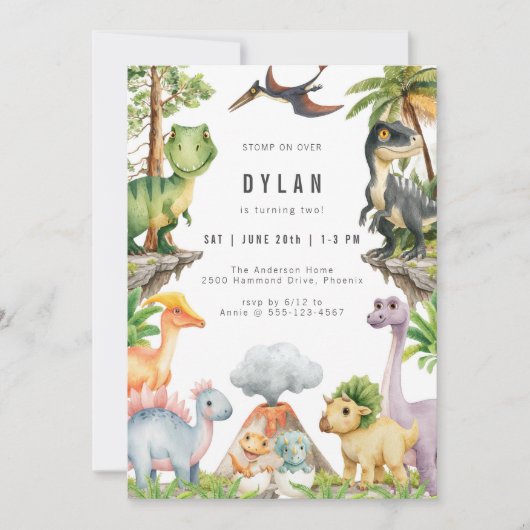 Dinosaur Kids Birthday Party Invitation Kaart (Voorkant)