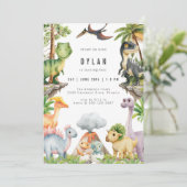 Dinosaur Kids Birthday Party Invitation Kaart (Staand voorkant)
