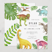Dinosaur Kids Birthday Party Invitation Kaart (Voorkant / Achterkant)