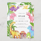 Dinosaur Kids Birthday Party Invitation Kaart (Voorkant / Achterkant)