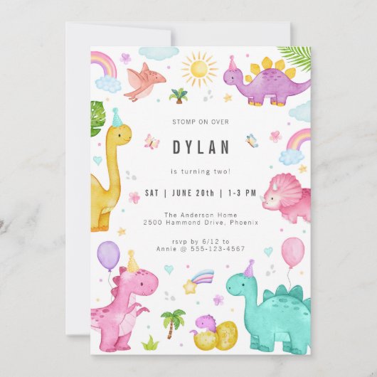 Dinosaur Kids Birthday Party Invitation Kaart (Voorkant)