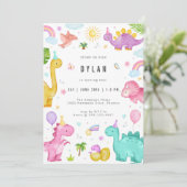 Dinosaur Kids Birthday Party Invitation Kaart (Staand voorkant)