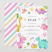 Dinosaur Kids Birthday Party Invitation Kaart (Voorkant / Achterkant)