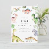 Dinosaur Kids Birthday Party Invitation Kaart (Staand voorkant)
