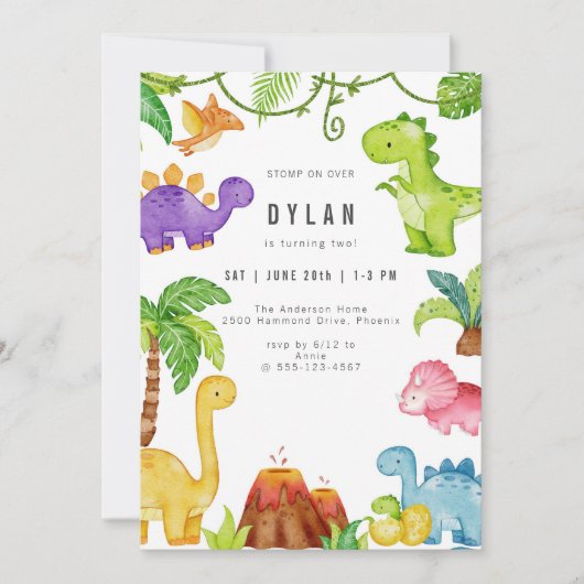 Dinosaur Kids Birthday Party Invitation Kaart (Voorkant)