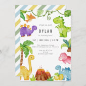 Dinosaur Kids Birthday Party Invitation Kaart (Voorkant / Achterkant)