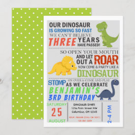 Dinosaur Kids Birthday Party Invite Kaart