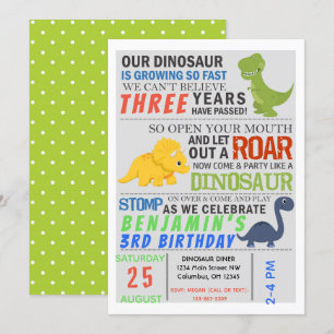 Dinosaur Kids Birthday Party Invite Kaart