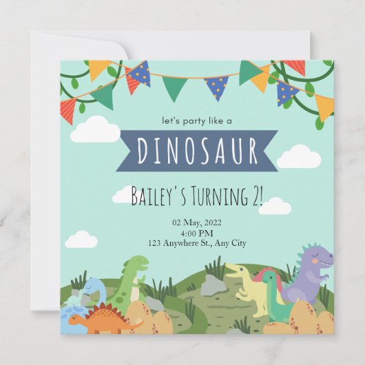 Dinosaur Kids Birthday Uitnodiging (Voorkant)