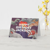 Dinosaur Kids Dino Jurassic Trex Boy Birthday Kaart (Gele Bloem)