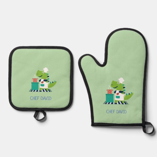 Dinosaur Kids Oven Mitt and Pot Holder Set (Voorkant)