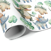 Dinosaur Kids Verjaardag Waterverf Cadeaupapier (Rol Hoek)