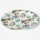 Dinosaur Kids Verjaardag Waterverf Papieren Bordje (Gekanteld)