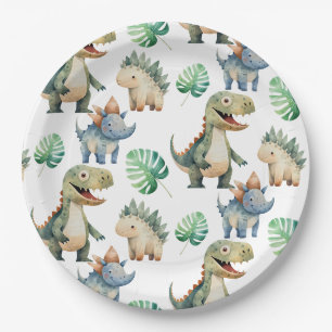 Dinosaur Kids Verjaardag Waterverf Papieren Bordje