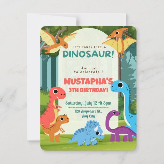 Dinosaur Kids Verjaardagsuitnodiging Kaart (Voorkant)