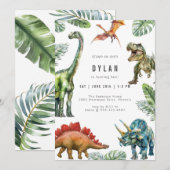 Dinosaur Kids Watercolor Birthday Invitation Kaart (Voorkant / Achterkant)