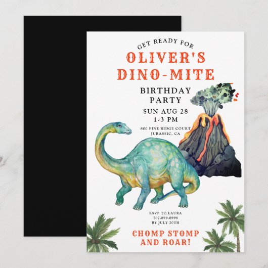 Dinosaur Kind Birthday Uitnodiging (Voorkant / Achterkant)