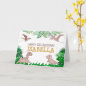 Dinosaur Kind Dino Jurassic Trex Pink Girl Birthda Kaart (Gele Bloem)