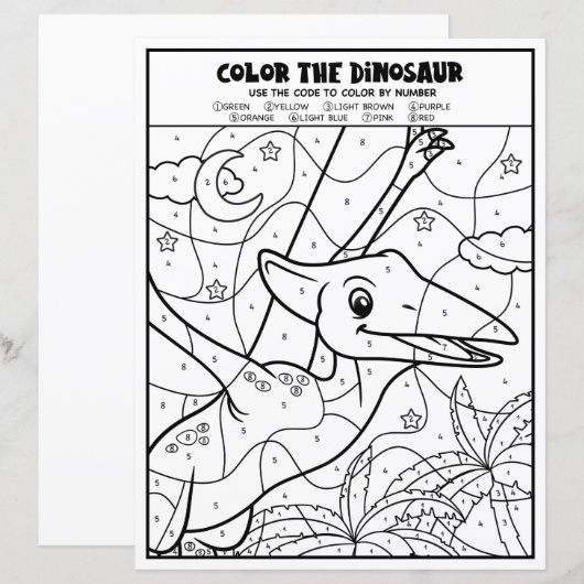 Dinosaur Kinder activiteit Pagina op aantal kleure (Voorkant / Achterkant)