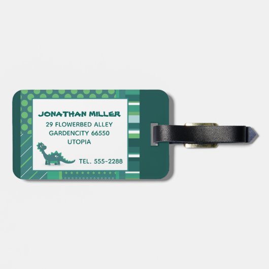 Dinosaur kinder bagagelabel. bagagelabel (Achterkant horizontaal)