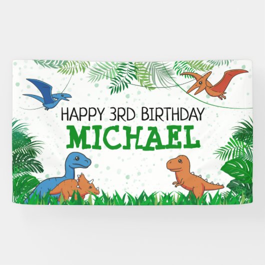 Dinosaur Kinder Dino Jurassic Trex Boy Birthday Spandoek (Horizontaal)