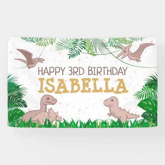 Dinosaur Kinder Dino Jurassic Trex Girl Birthday Spandoek (Horizontaal)