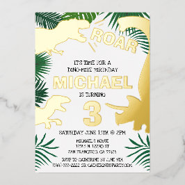 Dinosaur Kinder Gold Dinos Trex Birthday Folie Uitnodiging