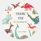 Dinosaur kinderen verjaardagsfeestje ronde sticker (Voorkant)