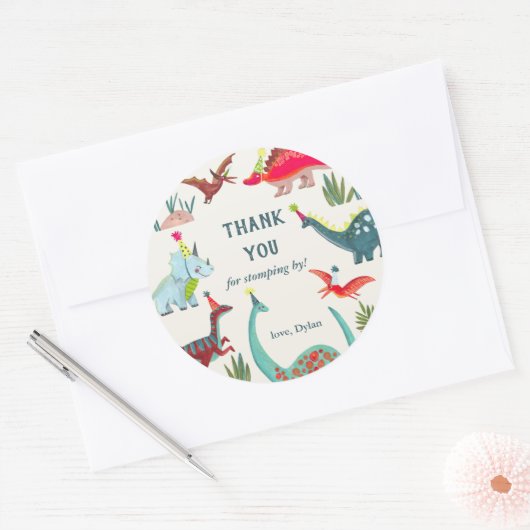 Dinosaur kinderen verjaardagsfeestje ronde sticker (Envelop)