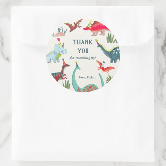 Dinosaur kinderen verjaardagsfeestje ronde sticker (Tas)