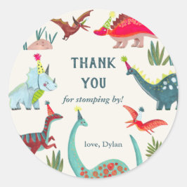Dinosaur kinderen verjaardagsfeestje ronde sticker