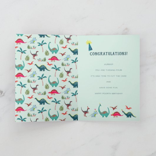Dinosaur kinderen verjaardagskaart kaart (Binnen)