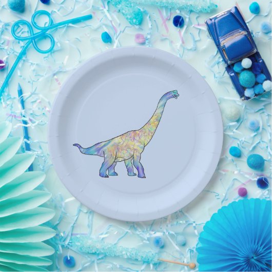 Dinosaur kleurig Brachiosaurus blauw Papieren Bordje (Feest)