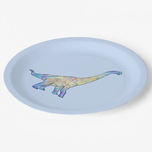 Dinosaur kleurig Brachiosaurus blauw Papieren Bordje (Gekanteld)
