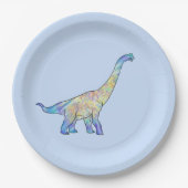Dinosaur kleurig Brachiosaurus blauw Papieren Bordje (Voorkant)