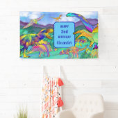 Dinosaur kleurrijke 2e verjaardag Gepersonaliseerd Spandoek (Insitu)