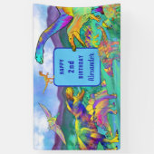 Dinosaur kleurrijke 2e verjaardag Gepersonaliseerd Spandoek (Verticaal)