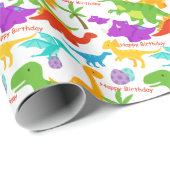 Dinosaur kleurrijke groene Paarse kinderen Birthda Cadeaupapier (Rol Hoek)