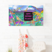 Dinosaur kleurrijke waterverf Girls jarig Spandoek (Insitu)