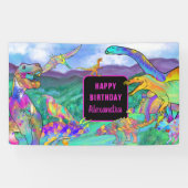 Dinosaur kleurrijke waterverf Girls jarig Spandoek (Horizontaal)