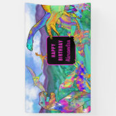 Dinosaur kleurrijke waterverf Girls jarig Spandoek (Verticaal)