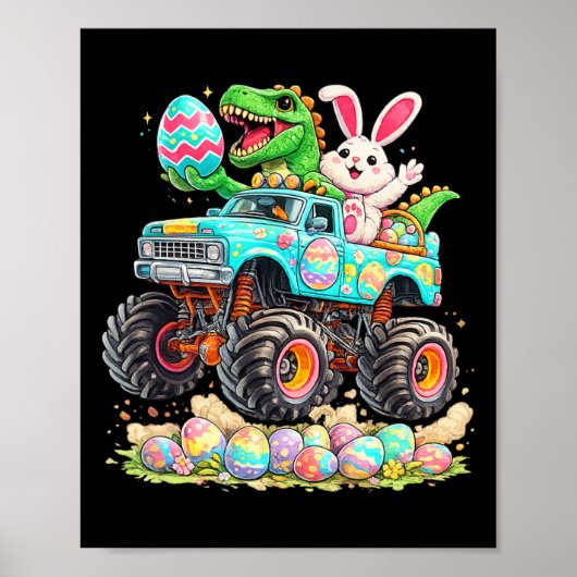 Dinosaur Konijn Met Vrachtwagen Pasen Grappig Eier Poster (Voorkant)