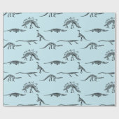 Dinosaur lichtblauw patroon cadeaupapier (Vlak)