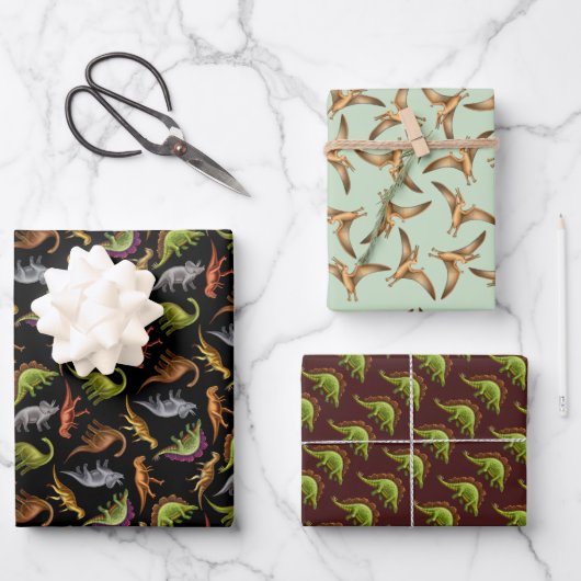 Dinosaur Love Wrapping Paper Flat Sheet Set van 3 (Voorkant)